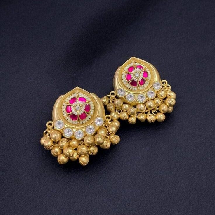Floral Pink Meenakari Studs