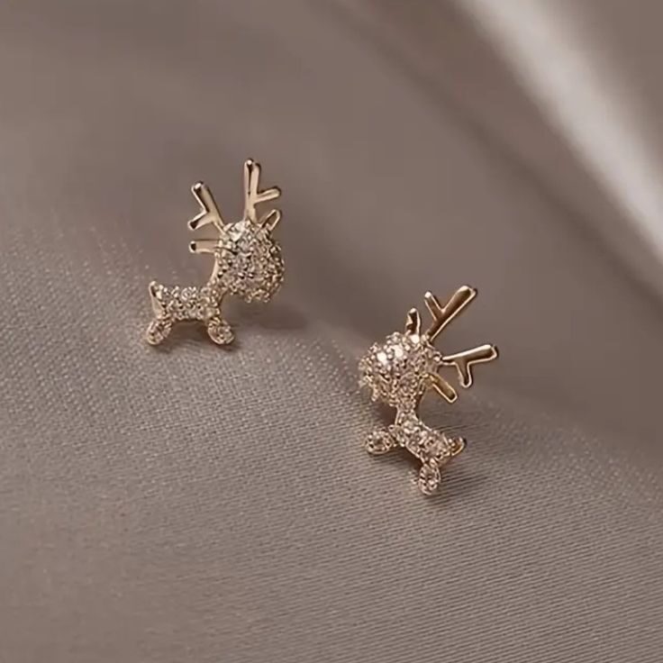 Golden Reindeer Charm Earrings