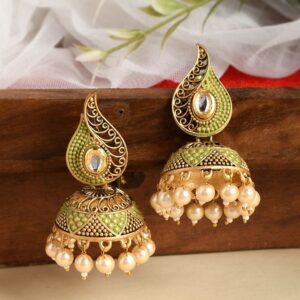 Green Gold Meenakari Fusion Earrings
